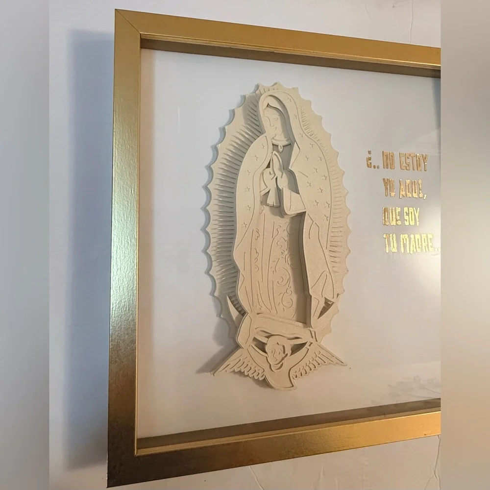Shadow box 12x12  the Virgen de Guadalupe Framed Religious Art with Cream Figure